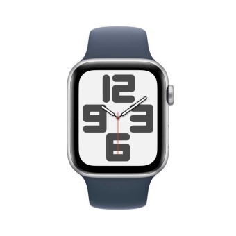 Apple Watch SE 2023, 44 мм, корпус из алюминия серебристого цвета, спортивный ремешок цвета «грозовой синий», размер M/L